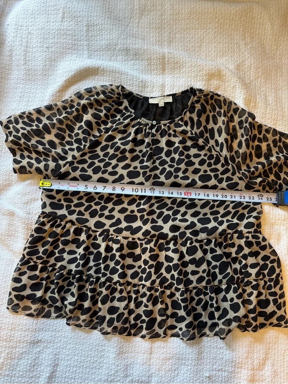 LOFT Black and Beige Animal Print Peplum Tunic